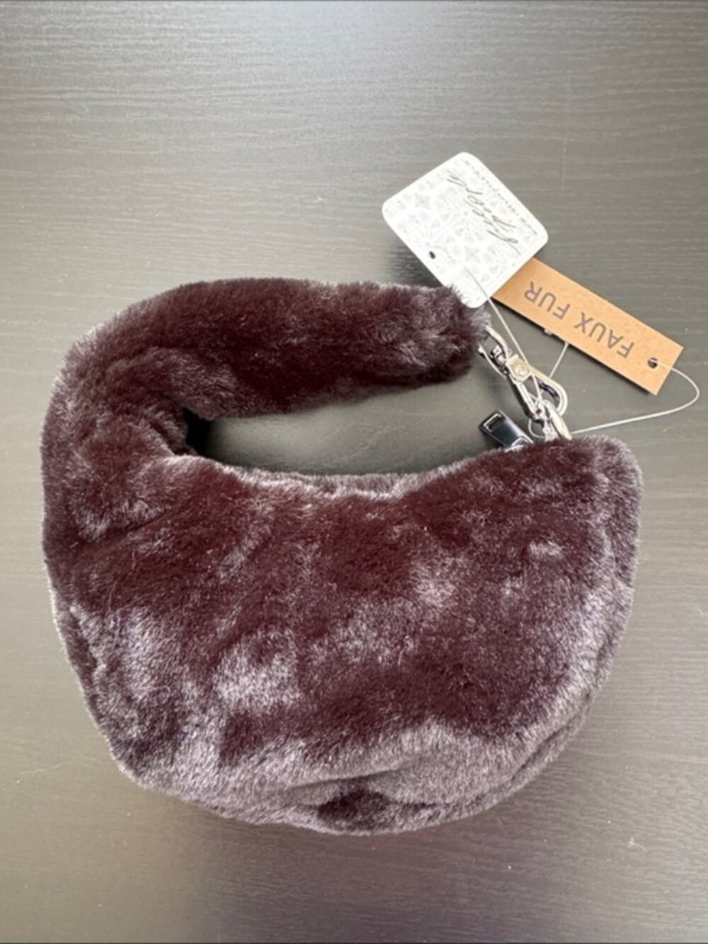 Anthropologie Melie Bianco Brigette Satchel Faux Fur Mini Black Bag Purse - NEW